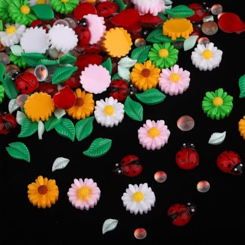 FNKFNK Ladybug Nail Charms - 100Pcs Cute Insect Nail Art Rhinestones, 3D Resin Flat Back Flower & Leaf Nail Gems for Spring Summer Manicure DIY Craft - görsel 4