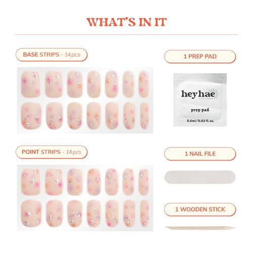 Heyhae Semi Cured Gel Nail Strips - Summer Aura Pink, No LED Lamp Needed, Easy Apply & Remove, Salon Quality, 28 Strips + Prep Pads + Nail File + Wooden Stick - görsel 6