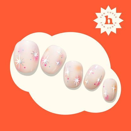 Heyhae Semi Cured Gel Nail Strips - Summer Aura Pink, No LED Lamp Needed, Easy Apply & Remove, Salon Quality, 28 Strips + Prep Pads + Nail File + Wooden Stick
