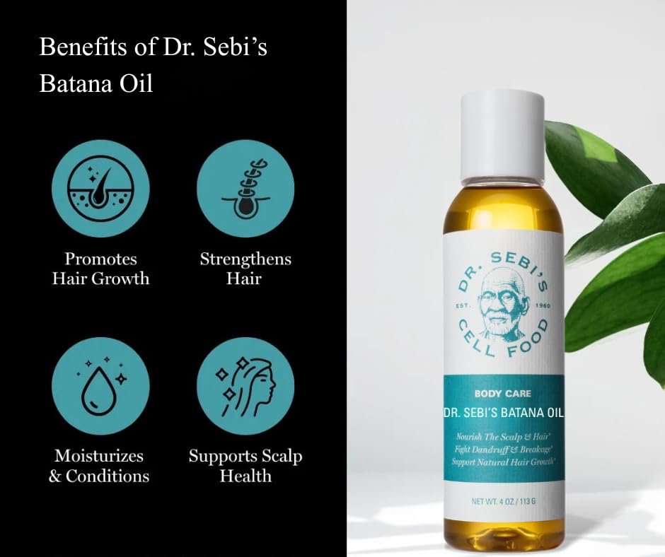 Dr. Sebi’s Batana Oil for Hair Growth – 100% Natural Hair Oil with Coconut and Olive – Supports Scalp Health and Stronger Hair – Plant-Based Formula – 1 Month Supply (4 fl oz) Avelisse