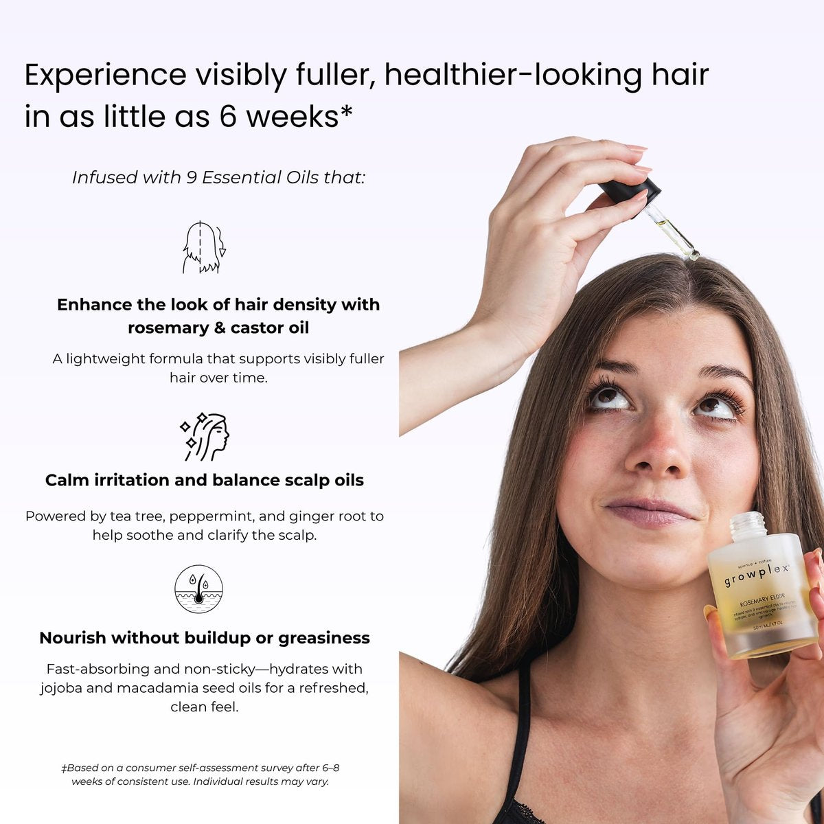 Growplex Rosemary Elixir – Daily Scalp Oil with 9 Essential Oils – Lightweight, Non-Greasy Formula for a Healthy-Looking Scalp – For Men & Women – 2oz Avelisse