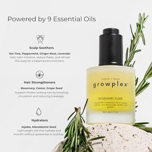 Growplex Rosemary Elixir – Daily Scalp Oil with 9 Essential Oils – Lightweight, Non-Greasy Formula for a Healthy-Looking Scalp – For Men & Women – 2oz Avelisse
