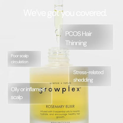 Growplex Rosemary Elixir – Daily Scalp Oil with 9 Essential Oils – Lightweight, Non-Greasy Formula for a Healthy-Looking Scalp – For Men & Women – 2oz Avelisse