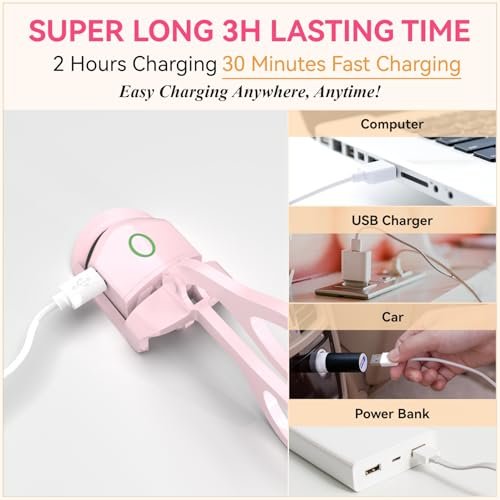 Heated Eyelash Curler - USB Rechargeable Electric Lash Curler for Long-Lasting Natural Curl - Light Pink Avelisse