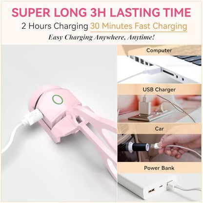 Heated Eyelash Curler - USB Rechargeable Electric Lash Curler for Long-Lasting Natural Curl - Light Pink Avelisse