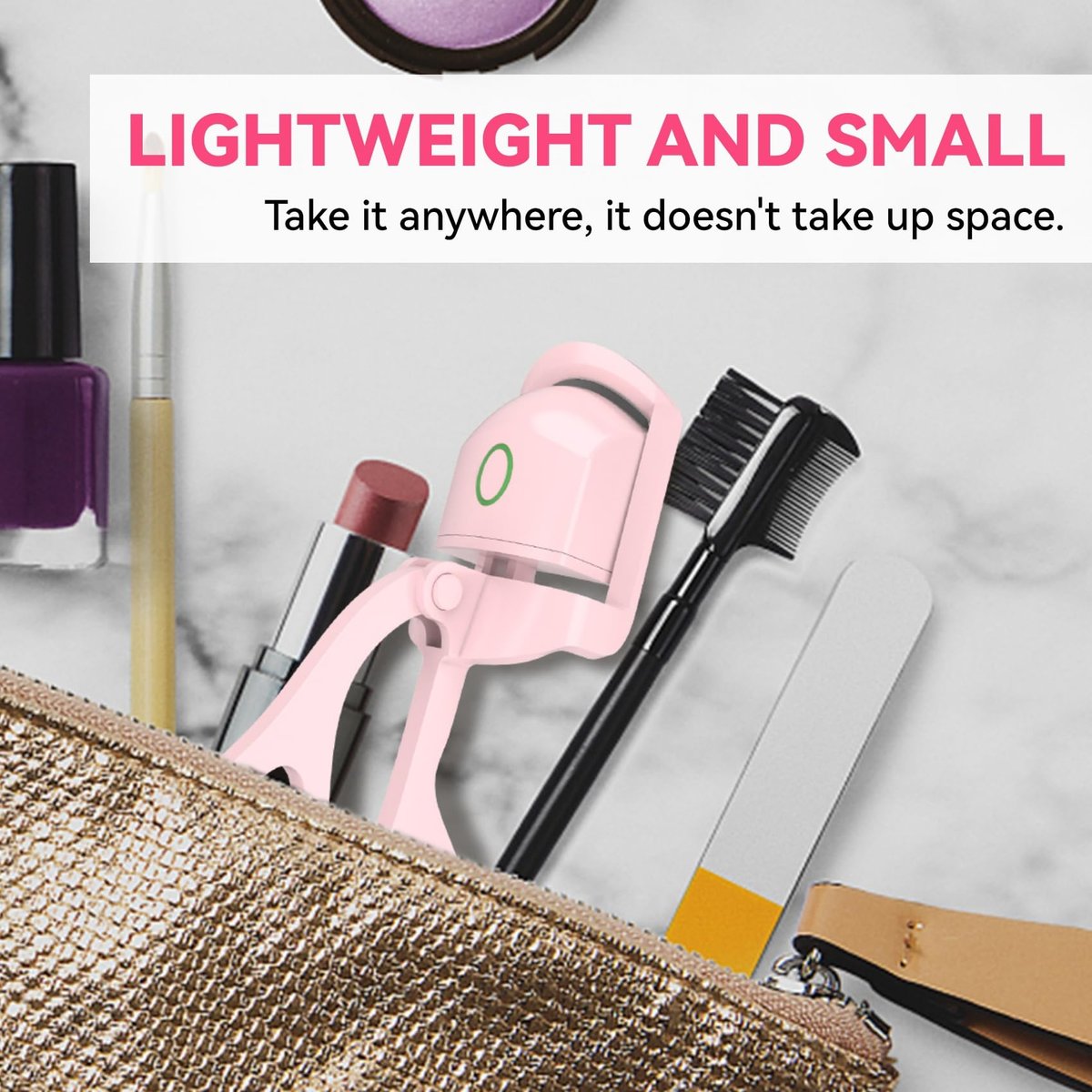 Heated Eyelash Curler - USB Rechargeable Electric Lash Curler for Long-Lasting Natural Curl - Light Pink Avelisse