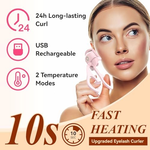 Heated Eyelash Curler - USB Rechargeable Electric Lash Curler for Long-Lasting Natural Curl - Light Pink Avelisse