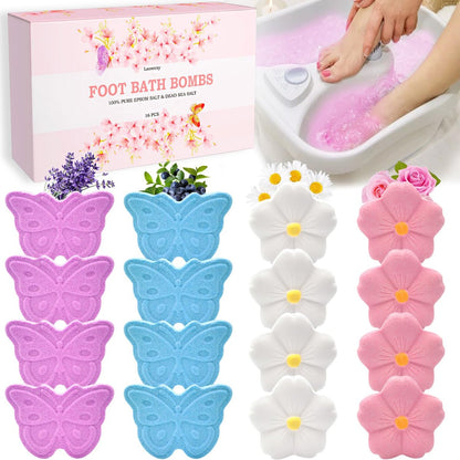Bath Foot Bombs 16 Pack - Foot Soak with Bath Salt & Tea Tree Oil - Organic Natural Handmade Essential Oil Bubble Foot Balls for Callus, Dry Cracked Feet & Stubborn Foot Odor