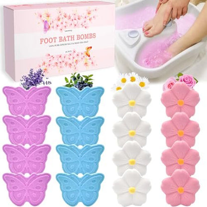 Bath Foot Bombs 16 Pack - Foot Soak with Bath Salt & Tea Tree Oil - Organic Natural Handmade Essential Oil Bubble Foot Balls for Callus, Dry Cracked Feet & Stubborn Foot Odor