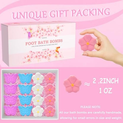 Bath Foot Bombs 16 Pack - Foot Soak with Bath Salt & Tea Tree Oil - Organic Natural Handmade Essential Oil Bubble Foot Balls for Callus, Dry Cracked Feet & Stubborn Foot Odor