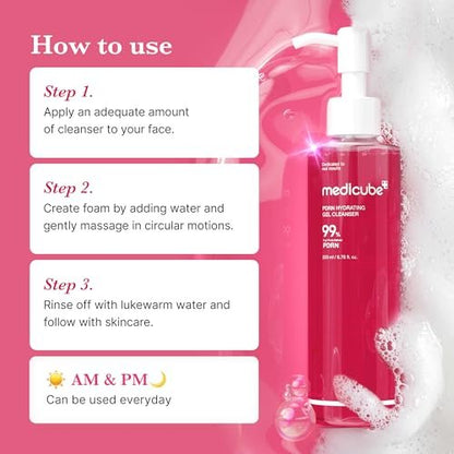 Medicube PDRN Jelly to Foam Cleanser – Low pH Hydrating Daily Face Wash with PDRN, Collagen & LHA for All Skin Types | Gentle Pore Care & Radiant Skin | Korean Skincare | 200ml Avelisse