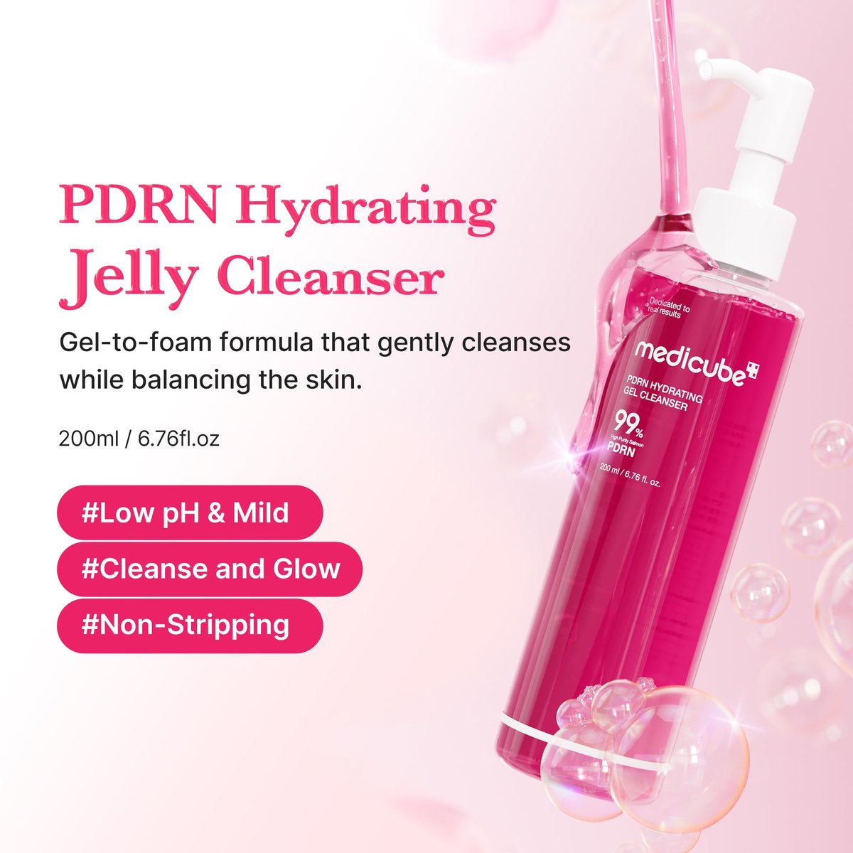Medicube PDRN Jelly to Foam Cleanser – Low pH Hydrating Daily Face Wash with PDRN, Collagen & LHA for All Skin Types | Gentle Pore Care & Radiant Skin | Korean Skincare | 200ml Avelisse