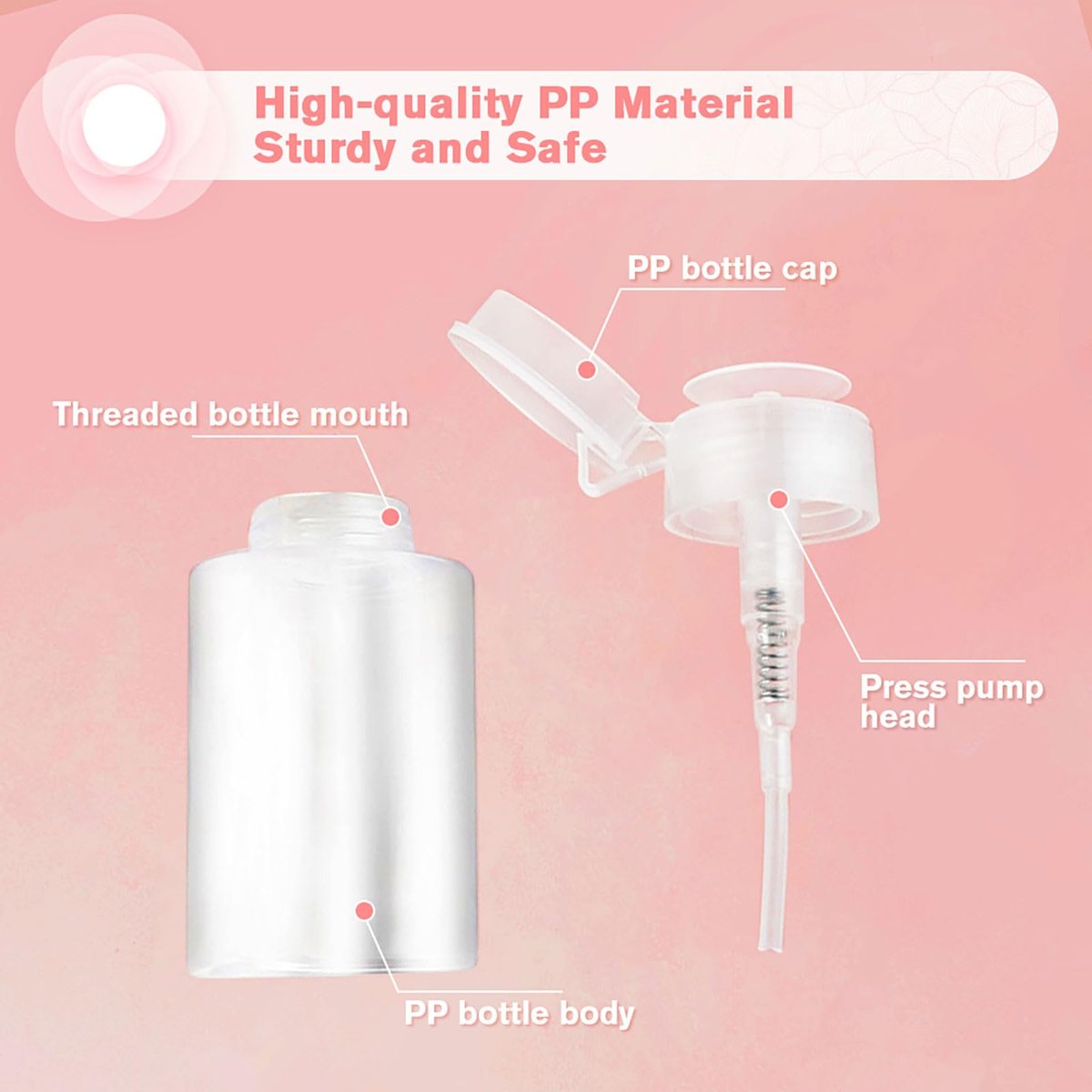3 Pack Push Down Pump Dispenser with 6 Labels, Empty Push Top Bottles for Nail Polish, Makeup Remover, Micellar Water, Essence, Dish & Facial Toner, 2oz/60ml - görsel 5