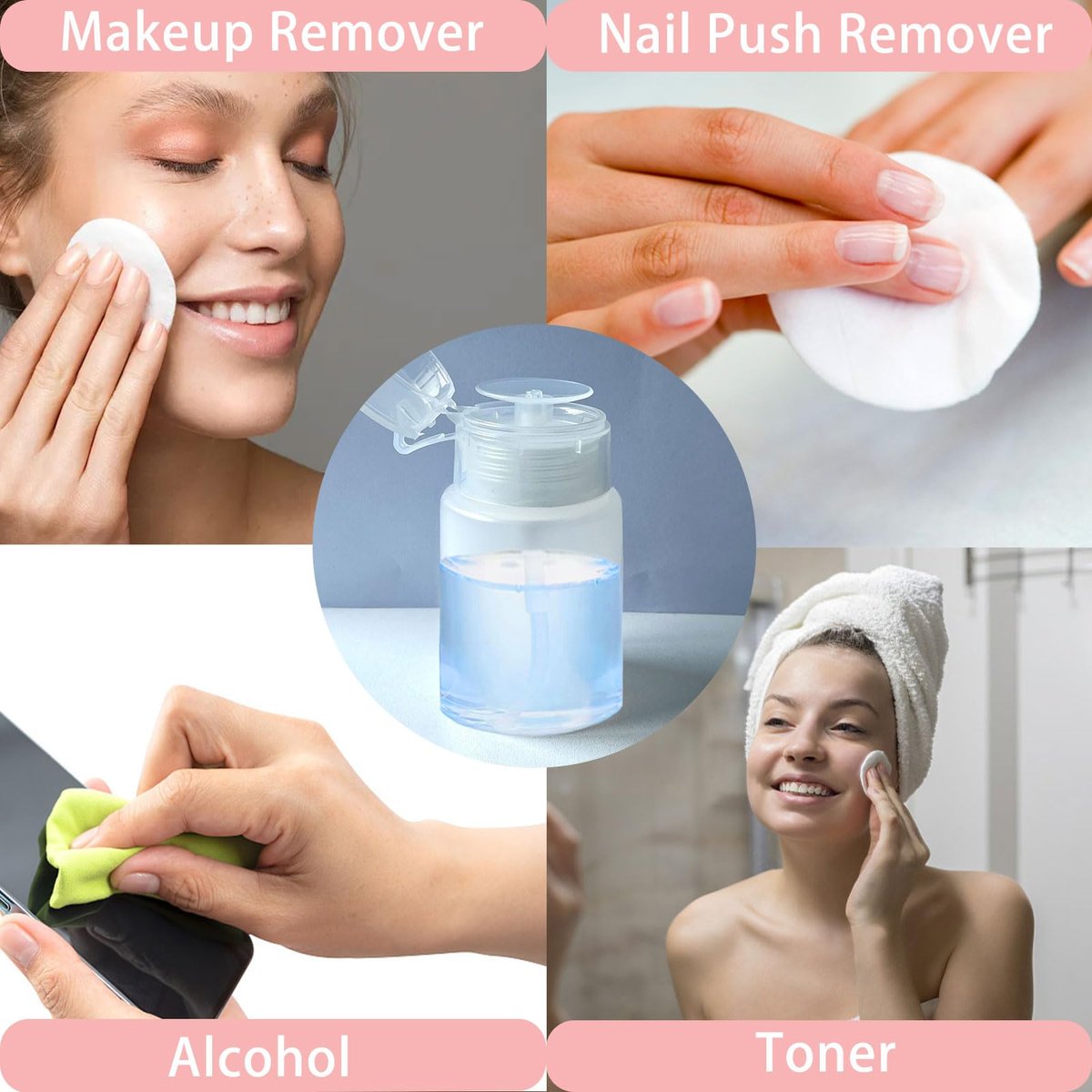 3 Pack Push Down Pump Dispenser with 6 Labels, Empty Push Top Bottles for Nail Polish, Makeup Remover, Micellar Water, Essence, Dish & Facial Toner, 2oz/60ml - görsel 9
