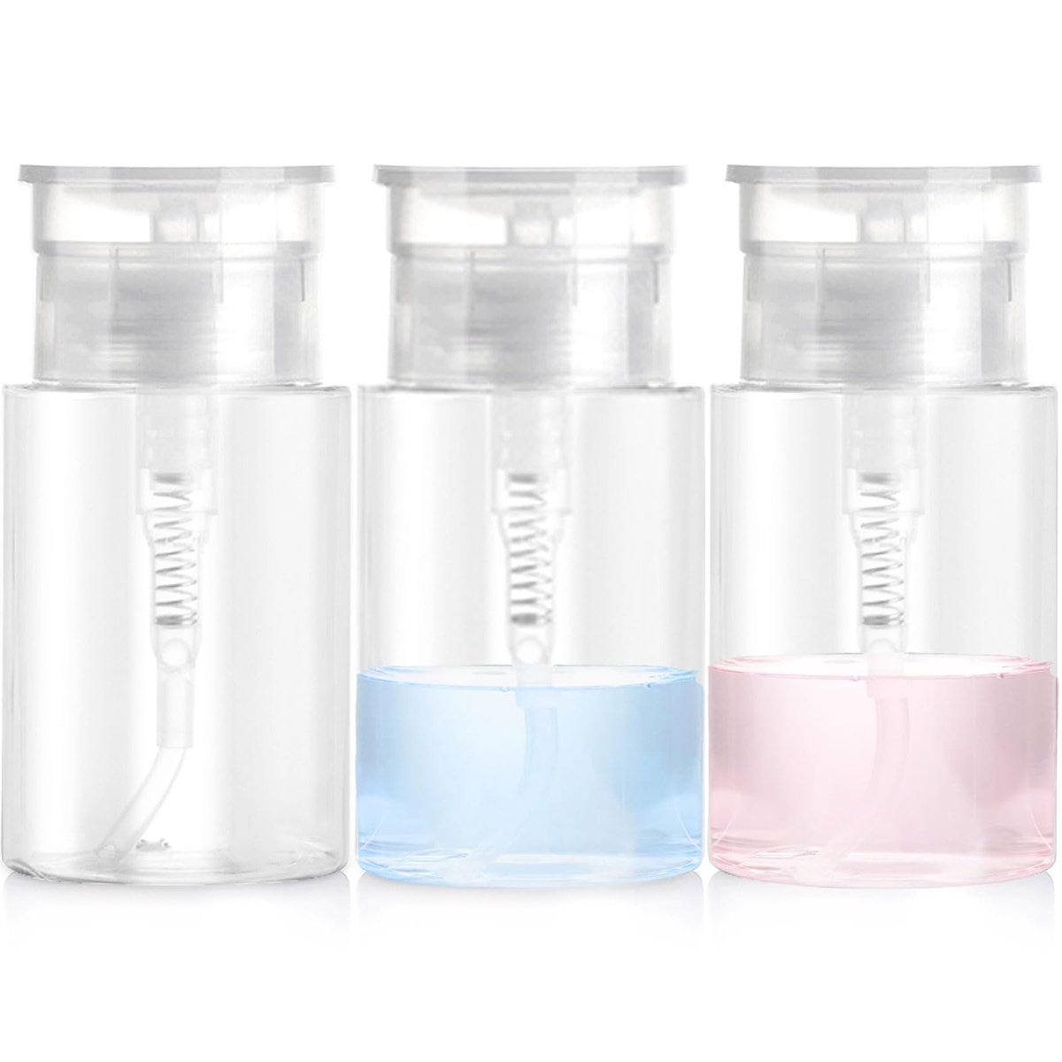 3 Pack Push Down Pump Dispenser with 6 Labels, Empty Push Top Bottles for Nail Polish, Makeup Remover, Micellar Water, Essence, Dish & Facial Toner, 2oz/60ml - görsel 1