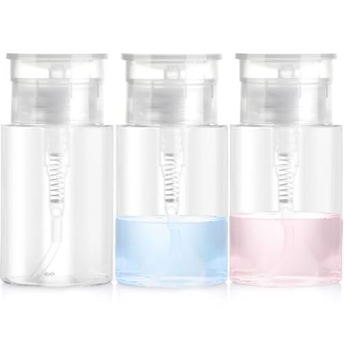 3 Pack Push Down Pump Dispenser with 6 Labels, Empty Push Top Bottles for Nail Polish, Makeup Remover, Micellar Water, Essence, Dish & Facial Toner, 2oz/60ml - görsel 2