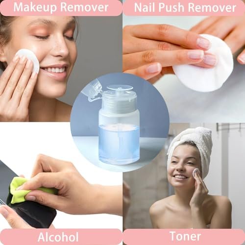3 Pack Push Down Pump Dispenser with 6 Labels, Empty Push Top Bottles for Nail Polish, Makeup Remover, Micellar Water, Essence, Dish & Facial Toner, 2oz/60ml - görsel 10