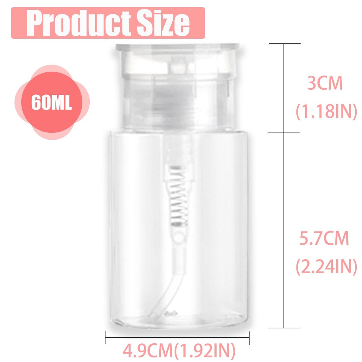 3 Pack Push Down Pump Dispenser with 6 Labels, Empty Push Top Bottles for Nail Polish, Makeup Remover, Micellar Water, Essence, Dish & Facial Toner, 2oz/60ml - görsel 3
