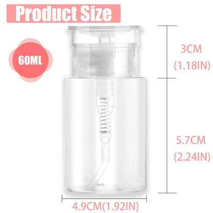 3 Pack Push Down Pump Dispenser with 6 Labels, Empty Push Top Bottles for Nail Polish, Makeup Remover, Micellar Water, Essence, Dish & Facial Toner, 2oz/60ml