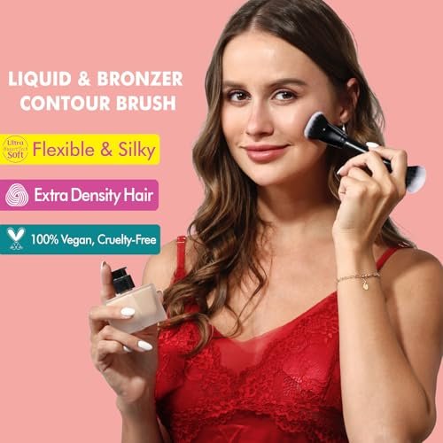 Bueart Design Complexion Duo Brush & Liquid Bronzer Contour Makeup Brush Set – Ultra-Soft Dense Synthetic Fiber, Double-Ended for Foundation, Cream, Concealer (Vegan & Cruelty-Free, M18) - görsel 8