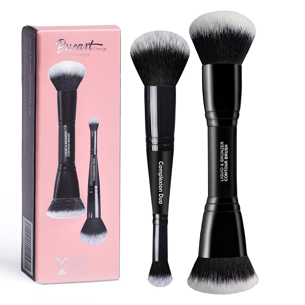Bueart Design Complexion Duo Brush & Liquid Bronzer Contour Makeup Brush Set – Ultra-Soft Dense Synthetic Fiber, Double-Ended for Foundation, Cream, Concealer (Vegan & Cruelty-Free, M18) - görsel 11