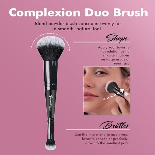 Bueart Design Complexion Duo Brush & Liquid Bronzer Contour Makeup Brush Set – Ultra-Soft Dense Synthetic Fiber, Double-Ended for Foundation, Cream, Concealer (Vegan & Cruelty-Free, M18) - görsel 6