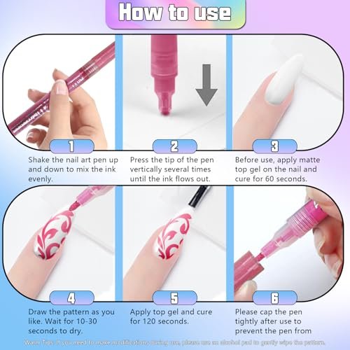 COLAYERIST Nail Art Pens, 16 Colors Acrylic Nail Paint Pens Kit, Quick Drying 3D Gel Nail Polish Pen for Graffiti, Dotting, Drawing, Liner Manicure - Home and Salon DIY - görsel 6