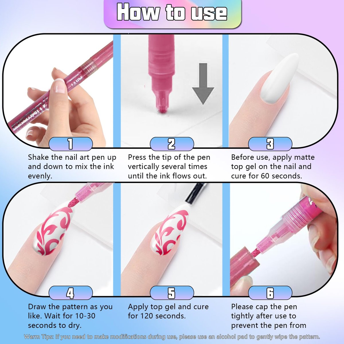 COLAYERIST Nail Art Pens, 16 Colors Acrylic Nail Paint Pens Kit, Quick Drying 3D Gel Nail Polish Pen for Graffiti, Dotting, Drawing, Liner Manicure - Home and Salon DIY - görsel 5