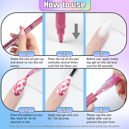 COLAYERIST Nail Art Pens, 16 Colors Acrylic Nail Paint Pens Kit, Quick Drying 3D Gel Nail Polish Pen for Graffiti, Dotting, Drawing, Liner Manicure - Home and Salon DIY