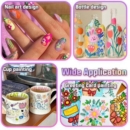 COLAYERIST Nail Art Pens, 16 Colors Acrylic Nail Paint Pens Kit, Quick Drying 3D Gel Nail Polish Pen for Graffiti, Dotting, Drawing, Liner Manicure - Home and Salon DIY