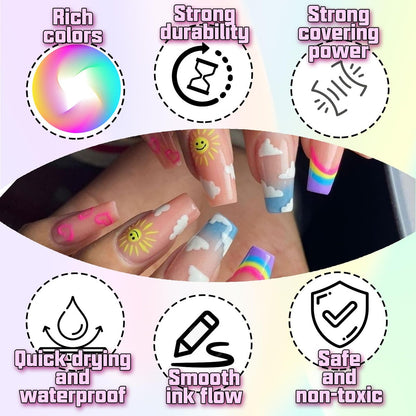 COLAYERIST Nail Art Pens, 16 Colors Acrylic Nail Paint Pens Kit, Quick Drying 3D Gel Nail Polish Pen for Graffiti, Dotting, Drawing, Liner Manicure - Home and Salon DIY