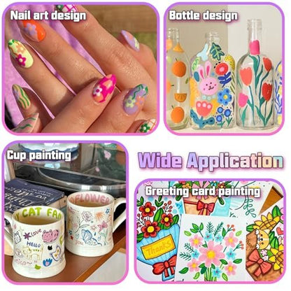 COLAYERIST Nail Art Pens, 16 Colors Acrylic Nail Paint Pens Kit, Quick Drying 3D Gel Nail Polish Pen for Graffiti, Dotting, Drawing, Liner Manicure - Home and Salon DIY