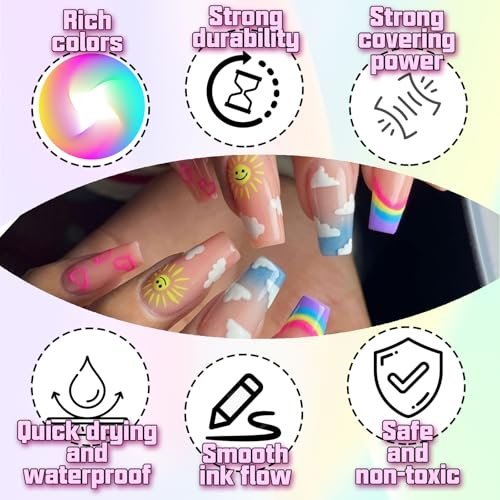 COLAYERIST Nail Art Pens, 16 Colors Acrylic Nail Paint Pens Kit, Quick Drying 3D Gel Nail Polish Pen for Graffiti, Dotting, Drawing, Liner Manicure - Home and Salon DIY - görsel 12