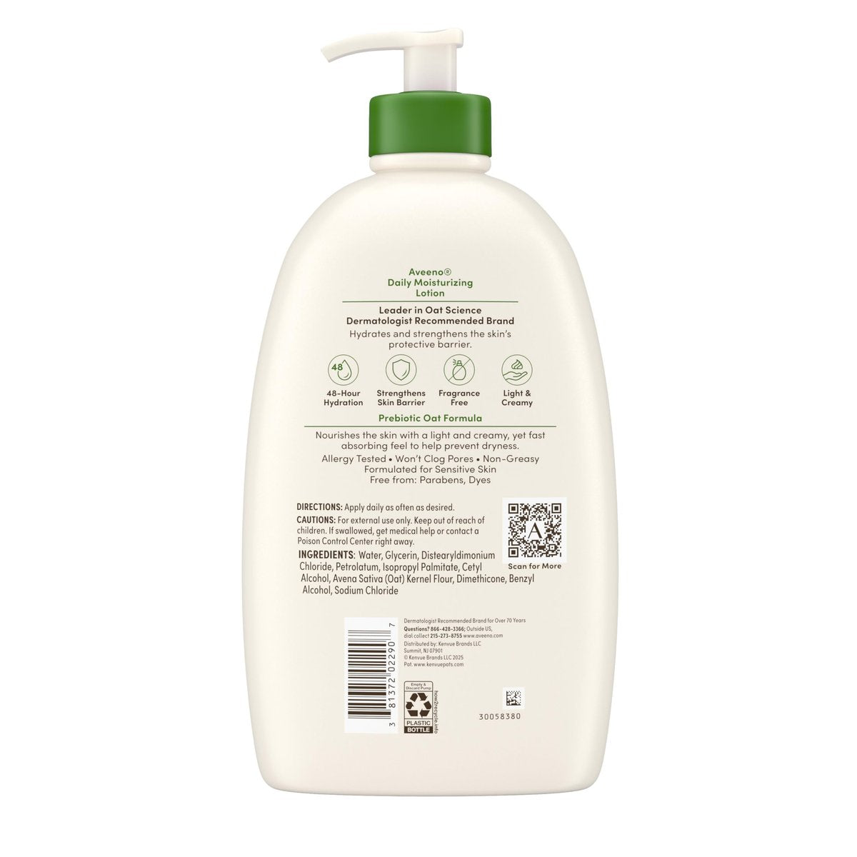 Aveeno Daily Moisturizing Body Lotion, Fragrance-Free Light & Creamy for Dry Sensitive Skin, Prebiotic Oat, Value Size 33 fl oz - görsel 11