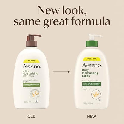Aveeno Daily Moisturizing Body Lotion, Fragrance-Free Light & Creamy for Dry Sensitive Skin, Prebiotic Oat, Value Size 33 fl oz