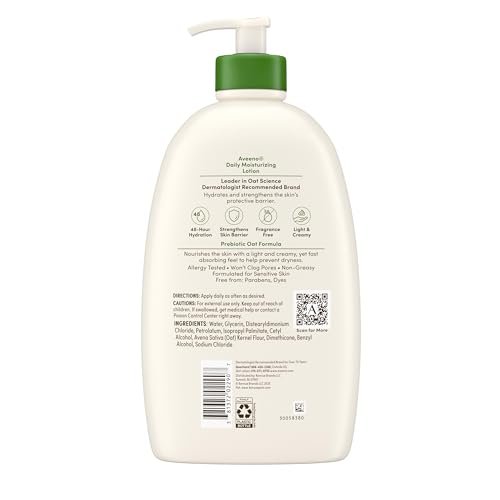 Aveeno Daily Moisturizing Body Lotion, Fragrance-Free Light & Creamy for Dry Sensitive Skin, Prebiotic Oat, Value Size 33 fl oz - görsel 12