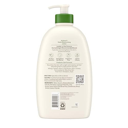 Aveeno Daily Moisturizing Body Lotion, Fragrance-Free Light & Creamy for Dry Sensitive Skin, Prebiotic Oat, Value Size 33 fl oz