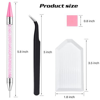 VANALIA Rhinestone Picker Tool 2-Pack – Diamond Painting Dotting Pen with 6 Extra Wax Tips & Precision Tweezer, Wax Pencil for Rhinestones, Nail Art DIY Kit (Pink)