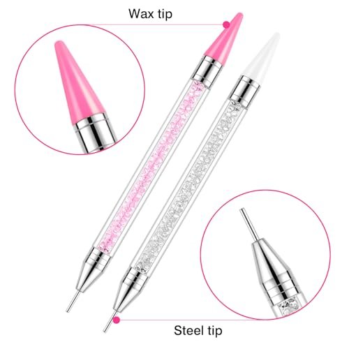 VANALIA Rhinestone Picker Tool 2-Pack – Diamond Painting Dotting Pen with 6 Extra Wax Tips & Precision Tweezer, Wax Pencil for Rhinestones, Nail Art DIY Kit (Pink) - görsel 10