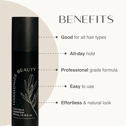 Harmonize Beauty Flex Hold Hairspray - Non-Aerosol, All-Day Hold with Aloe Vera & Plant Proteins, Gardenia Scent, 6.76 fl oz - Vegan & Cruelty-Free Avelisse