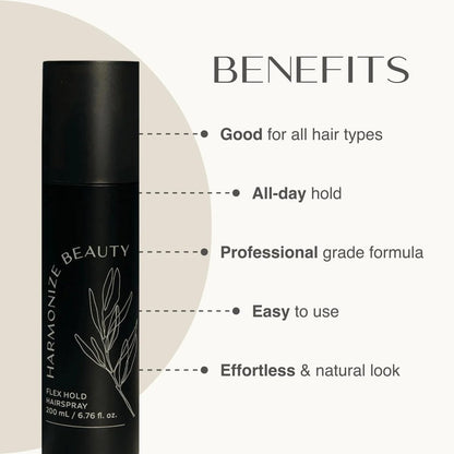 Harmonize Beauty Flex Hold Hairspray - Non-Aerosol, All-Day Hold with Aloe Vera & Plant Proteins, Gardenia Scent, 6.76 fl oz - Vegan & Cruelty-Free Avelisse