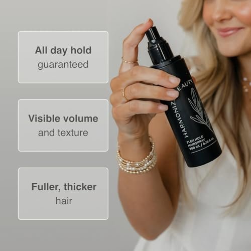 Harmonize Beauty Flex Hold Hairspray - Non-Aerosol, All-Day Hold with Aloe Vera & Plant Proteins, Gardenia Scent, 6.76 fl oz - Vegan & Cruelty-Free Avelisse