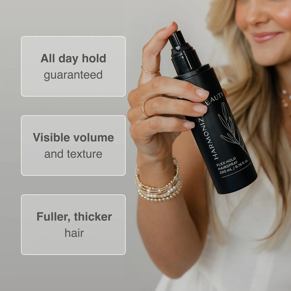 Harmonize Beauty Flex Hold Hairspray - Non-Aerosol, All-Day Hold with Aloe Vera & Plant Proteins, Gardenia Scent, 6.76 fl oz - Vegan & Cruelty-Free Avelisse