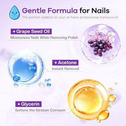 Glamonade Acetone Nail Polish Remover - 16 Fl Oz Professional Gel Remover with Grape Seed Oil for Home & Salon Avelisse
