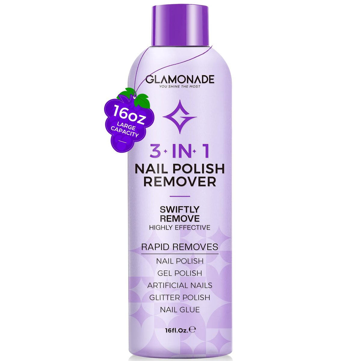 Glamonade Acetone Nail Polish Remover - 16 Fl Oz Professional Gel Remover with Grape Seed Oil for Home & Salon Avelisse