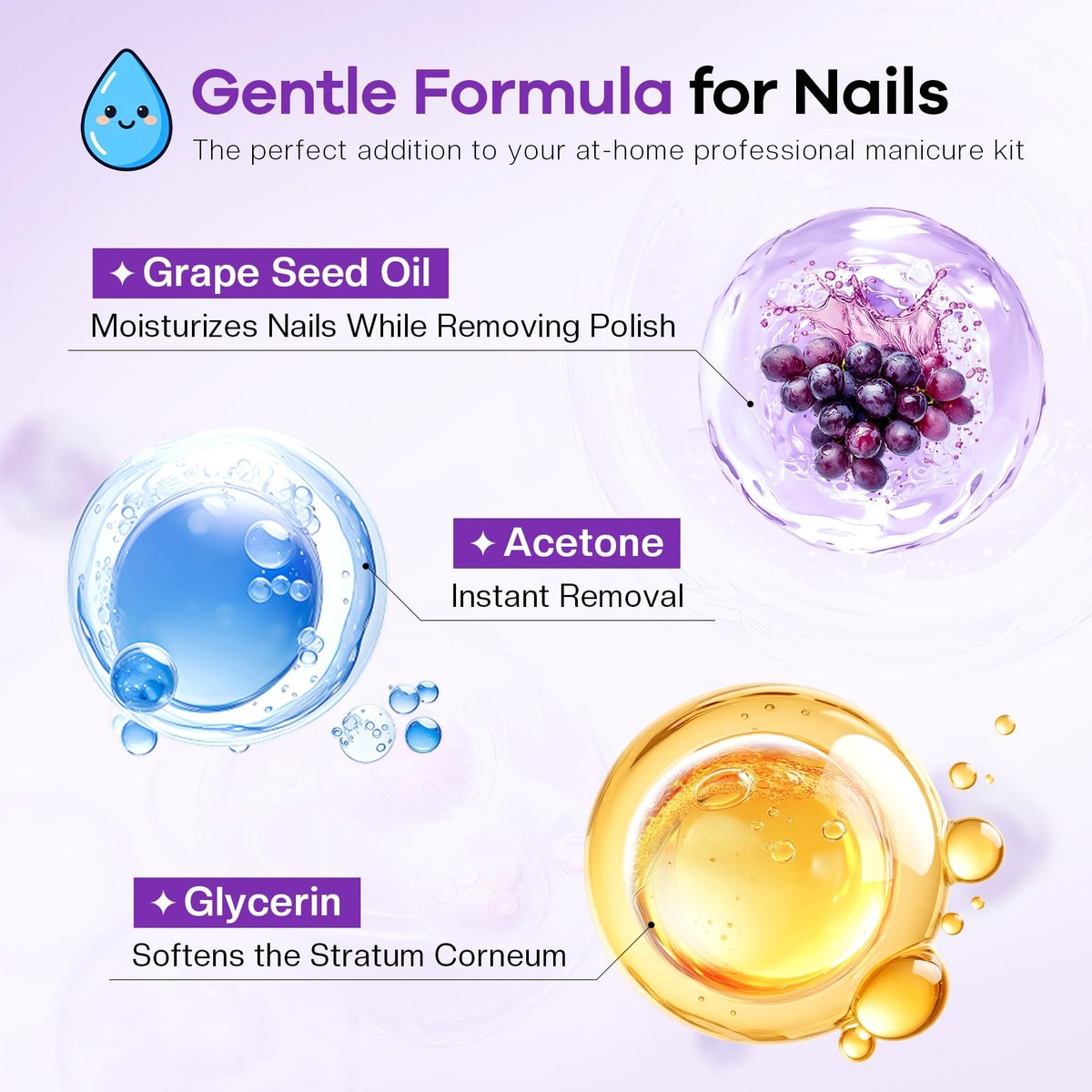 Glamonade Acetone Nail Polish Remover - 16 Fl Oz Professional Gel Remover with Grape Seed Oil for Home & Salon Avelisse