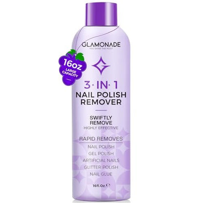 Glamonade Acetone Nail Polish Remover - 16 Fl Oz Professional Gel Remover with Grape Seed Oil for Home & Salon Avelisse