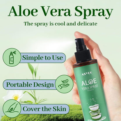 ASYBO Aloe Vera Spray 180 ml - 99% Organic Pure Aloe Vera Spray for Face, Body & Hair, After Sun Facial Moisturizer with Vitamin E, Fast Absorbing and Easy to Carry
