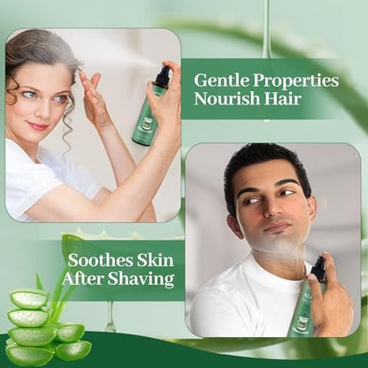 ASYBO Aloe Vera Spray 180 ml - 99% Organic Pure Aloe Vera Spray for Face, Body & Hair, After Sun Facial Moisturizer with Vitamin E, Fast Absorbing and Easy to Carry