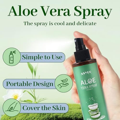 ASYBO Aloe Vera Spray 180 ml - 99% Organic Pure Aloe Vera Spray for Face, Body & Hair, After Sun Facial Moisturizer with Vitamin E, Fast Absorbing and Easy to Carry